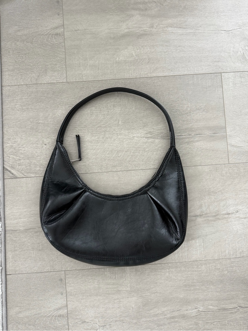 Zara Black Leather Hobo Shoulder Bag